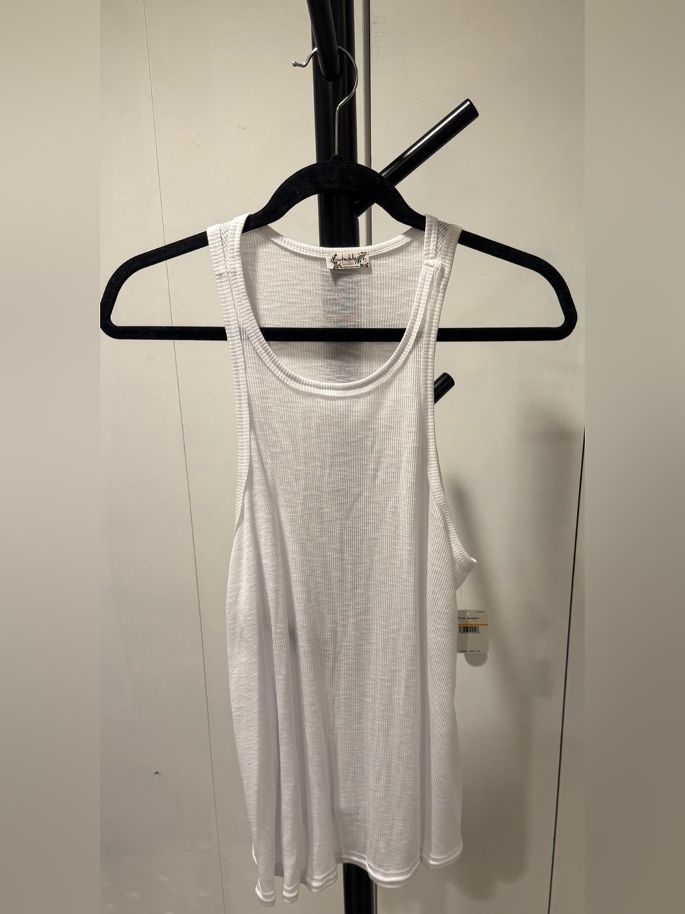 Free People White Ribbed Racerback Tank Top